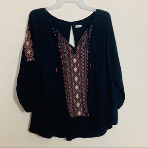 Hollister | Navy Blue Peasant Blouse with Key Hole